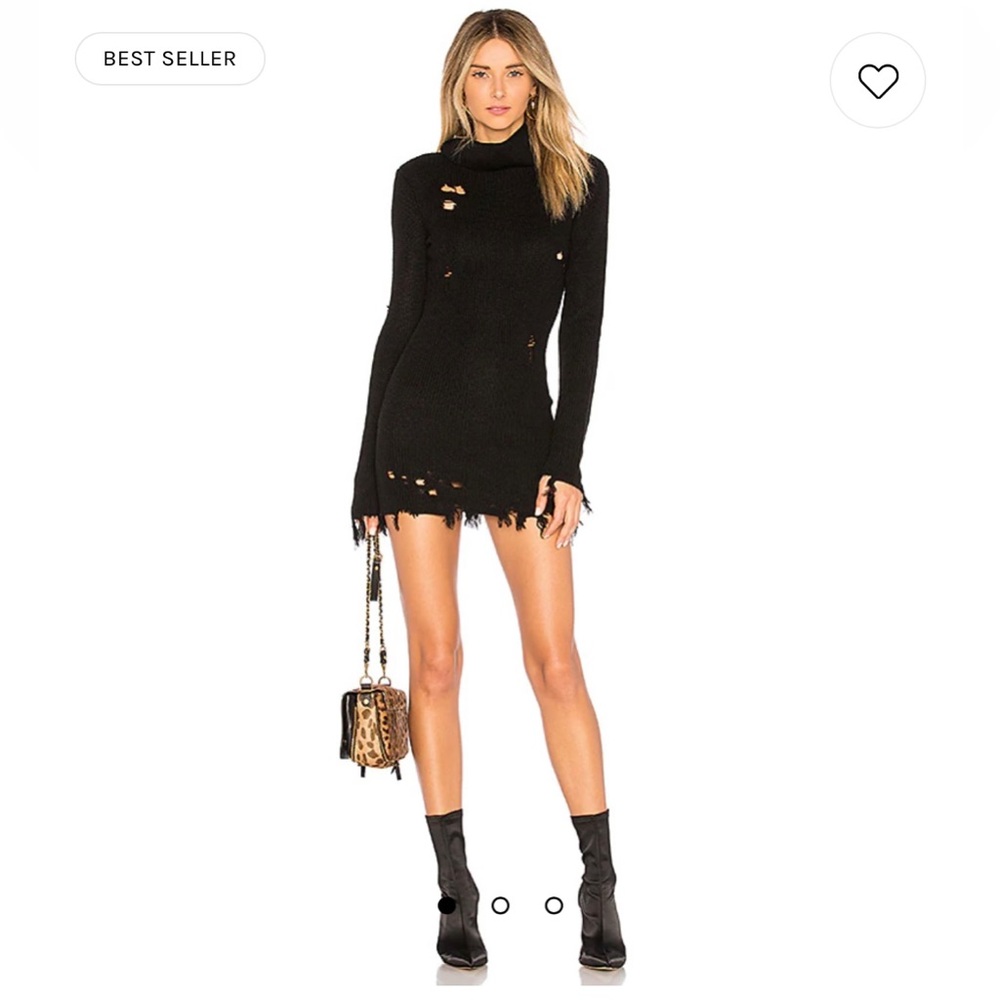 Revolve Lovers and Friends Destroyed Black Mini Sweater Dress